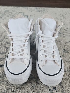Platform White High-Top Canvas Sneakers